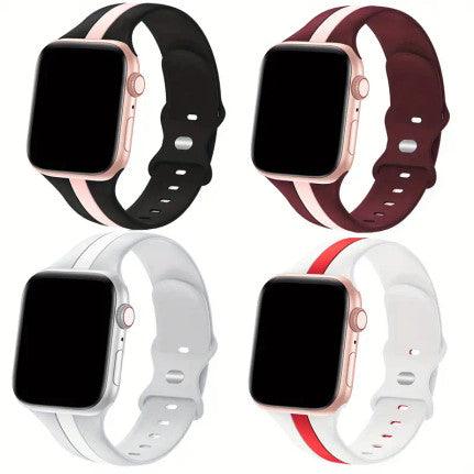 A 4-piece set of soft silicone sport watch bands, offering flexibility and comfort, ideal for sports enthusiasts and suitable for various watch styles.