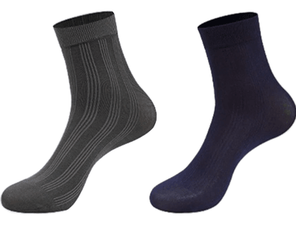 A pack of 5 pairs of men's breathable silky socks, including 3 gray pairs and 2 blue pairs, designed for comfort and style with a soft, lightweight feel.